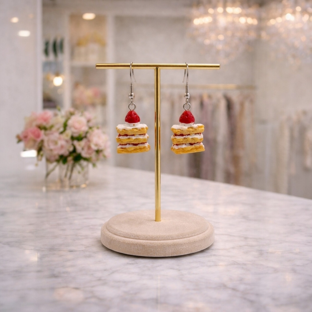 Handmade Strawberry Layer Cake Earrings | Y2K Novelty Jewelry - Picture 3 of 4
